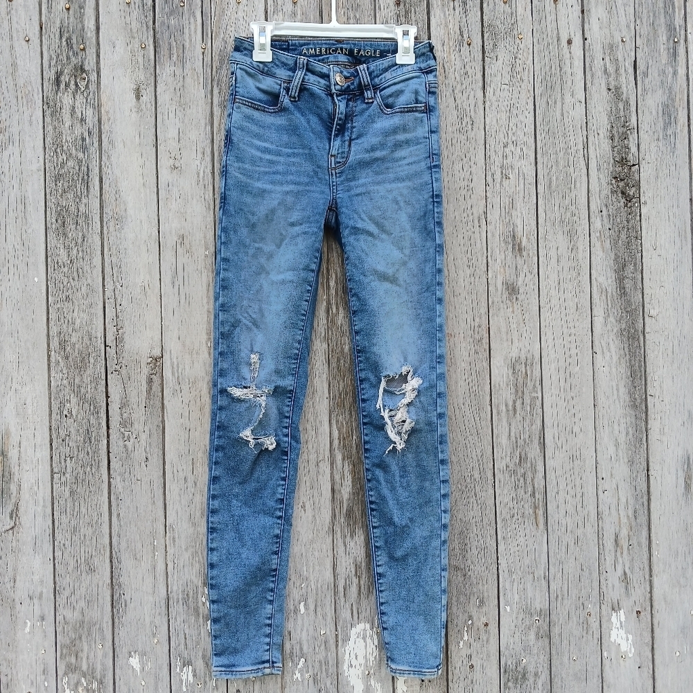 American Eagle Next‎ Level Stretch Hi-Rise Jegging size 00 Distressed